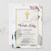 Rustic verlaat Gouden Glitter Cross Eerste Communi Kaart (Voorkant)
