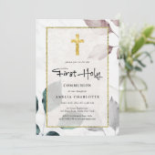 Rustic verlaat Gouden Glitter Cross Eerste Communi Kaart (Staand voorkant)