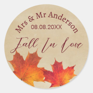 Rustic verlaat Herfst in liefde herfstbruiloftsgun Ronde Sticker