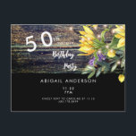 Rustic Vibes 50th Birthday Sunflower Black Uitnodiging Briefkaart<br><div class="desc">Rustic Vibes 50th Surprise Birthday Party Invitation. Zonnebloemen en lavenlichten,  hout. Hout Fence. Zwart.</div>