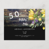 Rustic Vibes 50th Birthday Sunflower Black Uitnodiging Briefkaart (Voorkant)