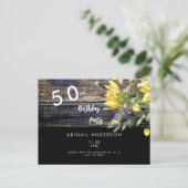 Rustic Vibes 50th Birthday Sunflower Black Uitnodiging Briefkaart (Staand voorkant)