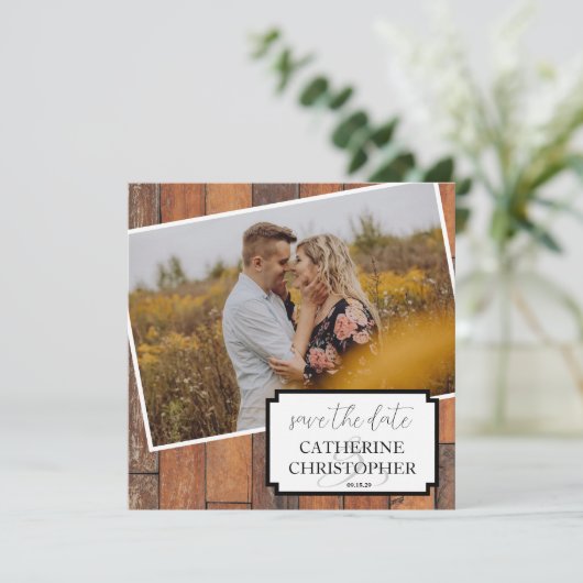 Rustic Vibes Foto Save The Date (Staand voorkant)