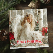 Rustic victorian angel red poinsettias seasonal   feestdagenkaart