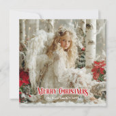 Rustic victorian angel red poinsettias seasonal   feestdagenkaart (Voorkant)