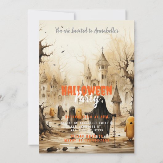Rustic Village Ghosts Bats Halloween Party Kaart (Voorkant)