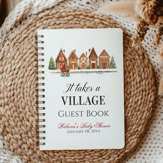 Rustic Village House Winter Baby shower Gastboek Notitieboek