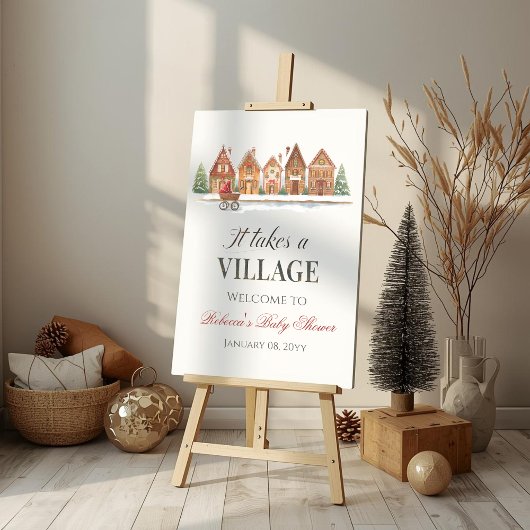 Rustic Village Houses Winter Baby Shower Welcome Poster