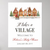 Rustic Village Houses Winter Baby Shower Welcome Poster (Voorkant)