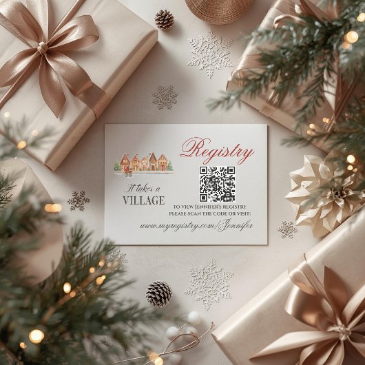 Rustic Village Huizen Winter Baby shower Registry Informatiekaartje