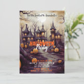 Rustic Village Volle Maan Pompoenen Halloween Part Kaart (Staand voorkant)