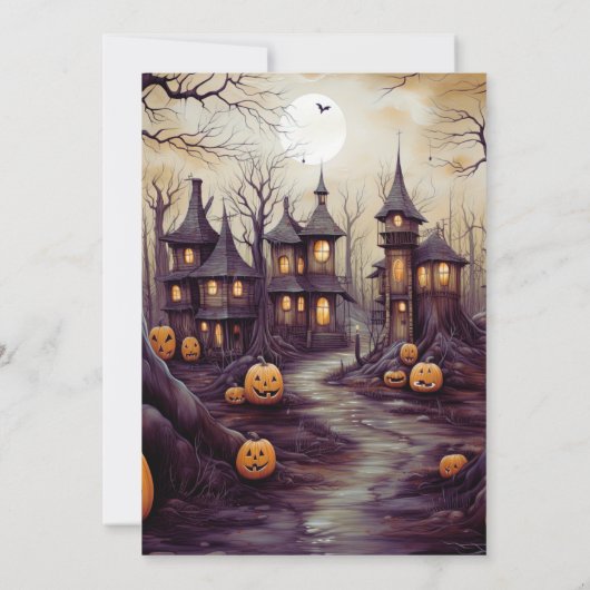 Rustic Village Volle Maan Pompoenen Halloween Part Kaart (Achterkant)