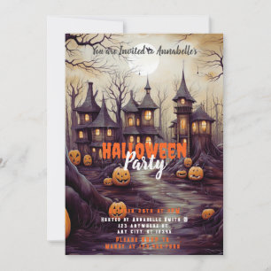 Rustic Village Volle Maan Pompoenen Halloween Part Kaart