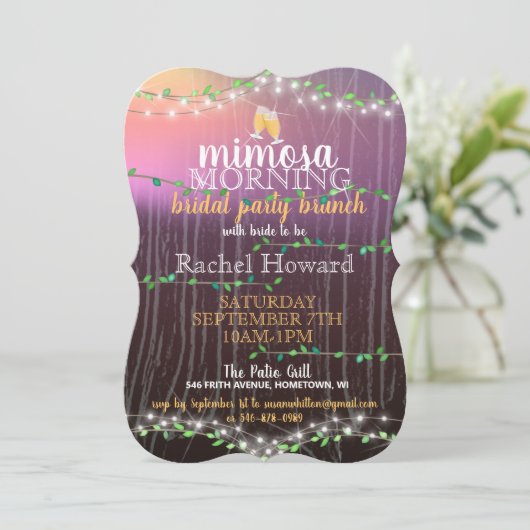 Rustic Vine & Lights Bruidsbrunch Kaart (Staand voorkant)