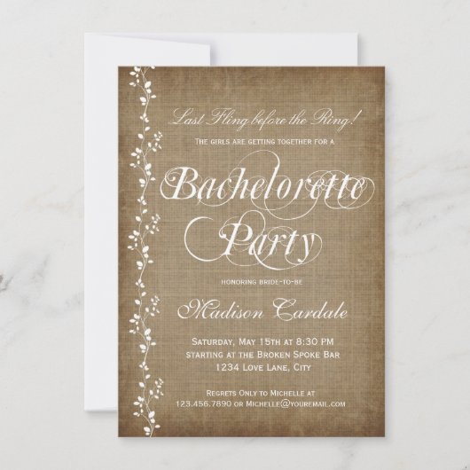 Rustic Vines Bachelorette Party Kaart (Voorkant)