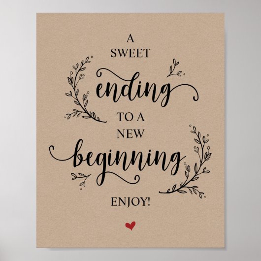 Rustic Vines Kraft. Zwarte, Wedding Party dessert Poster (Voorkant)