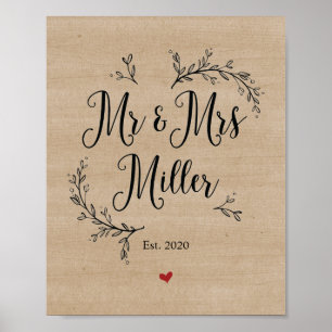 Rustic Vines Mr. en Mrs Miller ondertekenen. Poster