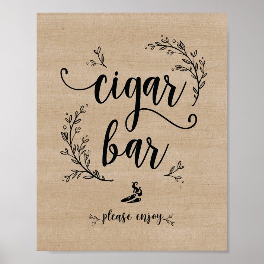 Rustic Vines Wedding Cigar Bar-teken Poster (Voorkant)
