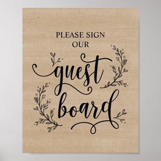 Rustic Vines Wedding Guest board Poster (Voorkant)