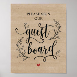 Rustic Vines Wedding Guest board Poster
