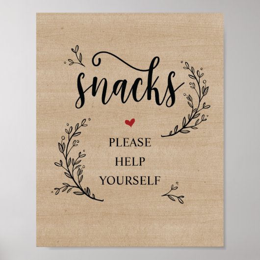 Rustic Vines Wedding Snacks-bord Poster (Voorkant)