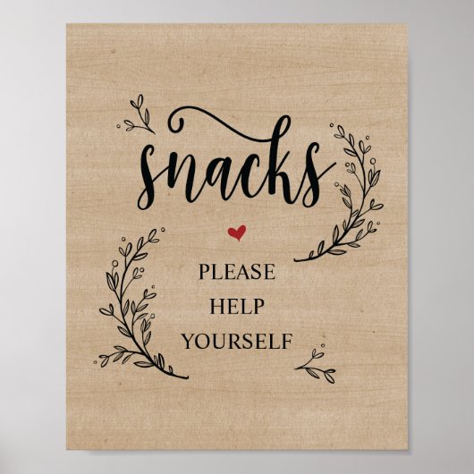 Rustic Vines Wedding Snacks-bord Poster (Voorkant)
