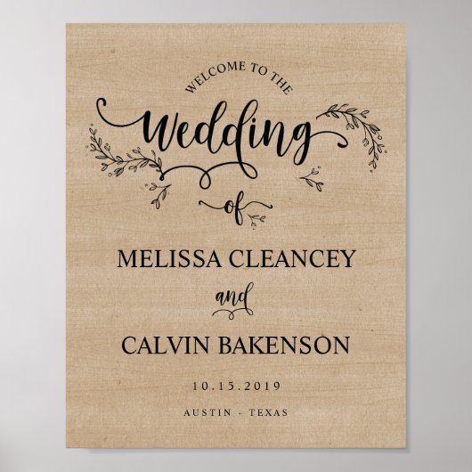 Rustic Vines Wedding Welcome Sign Poster (Voorkant)