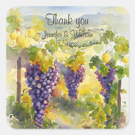 Rustic Vineyard Grapes Lemons Italy Wedding   Vierkante Sticker (Voorkant)