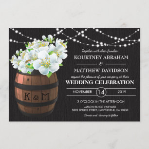 Rustic Vineyard String Lights White Floral Wedding Kaart