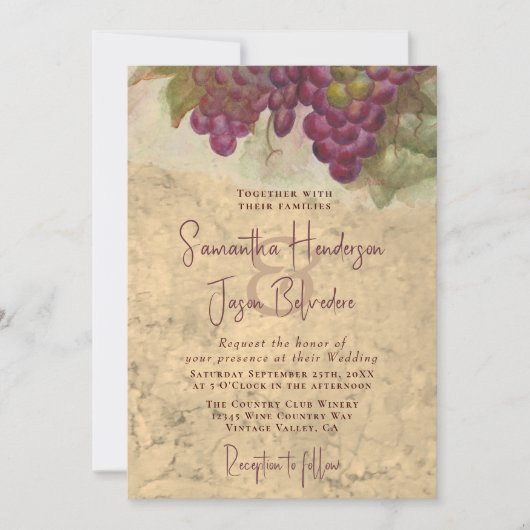 Rustic Vineyard Watercolor Elegant Wedding Kaart (Voorkant)