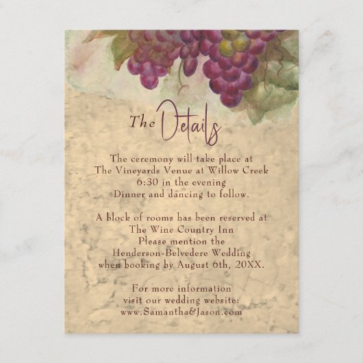 Rustic Vineyard Wedding Details Enclosure Card Informatiekaartje (Voorkant)