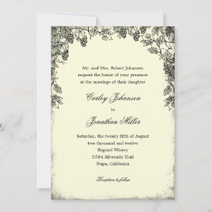 Rustic Vineyard Wedding Invitation - Black Kaart