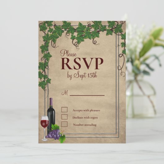 Rustic Vineyard Wedding RSVP Kaart (Staand voorkant)