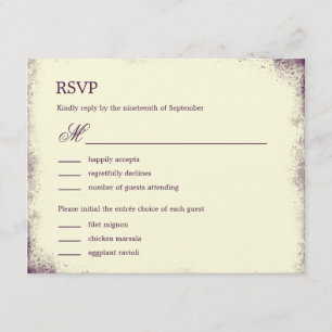 Rustic Vineyard Wedding RSVP met menu - Paars
