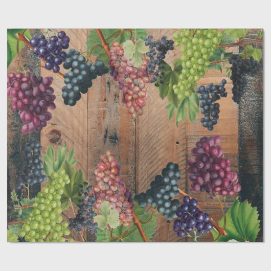 Rustic Vineyard Wood & Grapes Cadeaupapier (Vlak)