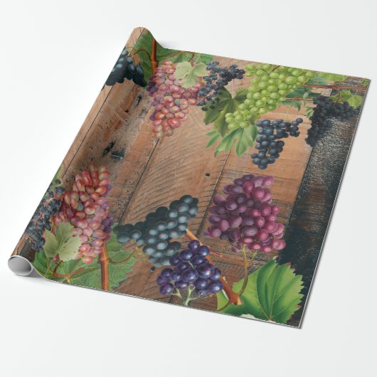 Rustic Vineyard Wood & Grapes Cadeaupapier (Uitgerold)