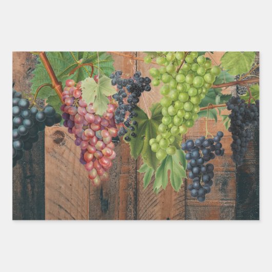 Rustic Vineyard Wood & Grapes Inpakpapier Vel (Voorkant 3)