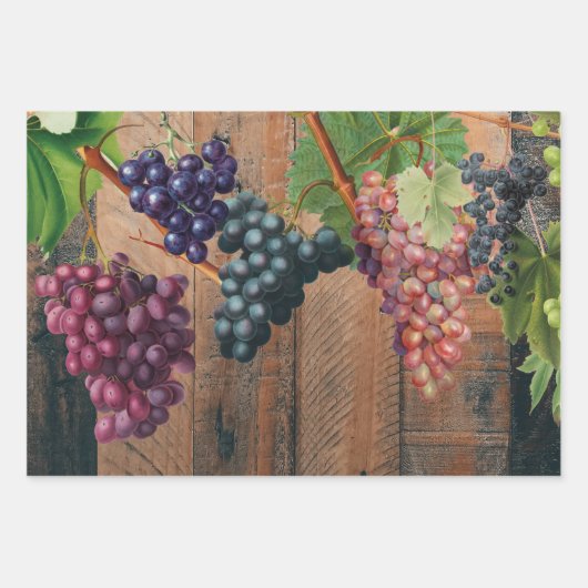 Rustic Vineyard Wood & Grapes Inpakpapier Vel (Voorkant)