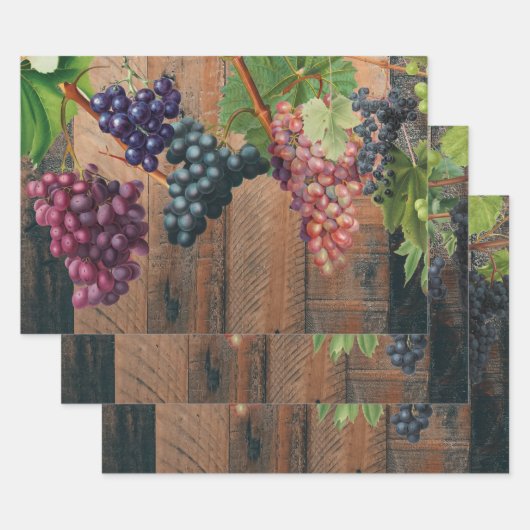 Rustic Vineyard Wood & Grapes Inpakpapier Vel (Set)