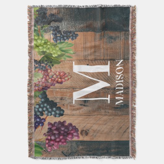 Rustic Vineyard Wood & Grapes Monogram Deken (Voorkant Verticaal)