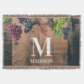 Rustic Vineyard Wood & Grapes Monogram Deken (Voorkant)