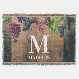 Rustic Vineyard Wood & Grapes Monogram Deken