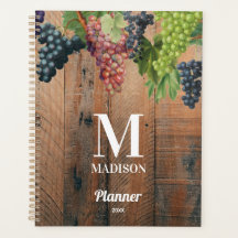 Rustic Vineyard Wood & Grapes Monogram