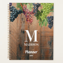 Rustic Vineyard Wood & Grapes Monogram Planner