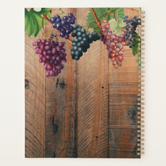 Rustic Vineyard Wood & Grapes Monogram Planner (Achterkant)