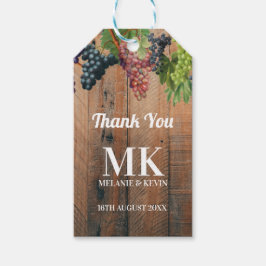 Rustic Vineyard Wood & Grapes Monogram Weddenschap Cadeaulabel