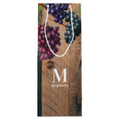 Rustic Vineyard Wood & Grapes Monogram Wijn Cadeautas (Achterkant)