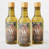 Rustic Vineyard Wood & Grapes Monogram Wijn Etiket (Flessen)