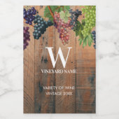Rustic Vineyard Wood & Grapes Monogram Wijn Etiket (Enkel label)
