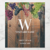 Rustic Vineyard Wood & Grapes Monogram Wijn Etiket (Enkel label)